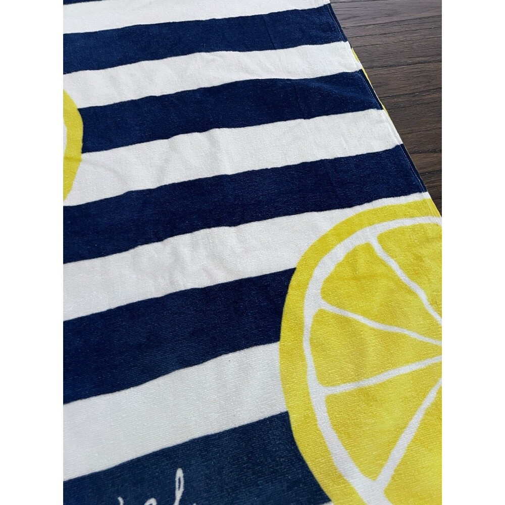 Lemon Beach Towel 70x39 Cotton Brazil blue stripes Chloe & Isabel summer white